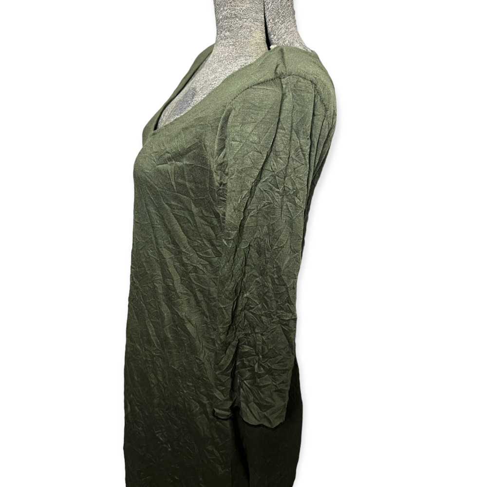 Vintage Lee Andersen Olive Green Rayon Blend Scoop Neck Crinkle Dress Size M - Picture 7 of 16
